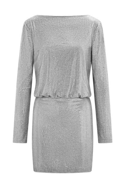 Darius Diamante Cowl Mini Dress - Silver