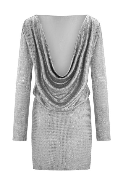 Darius Diamante Cowl Mini Dress - Silver