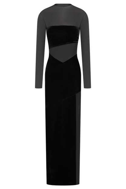 Davina Velvet And Mesh Maxi Dress - Black