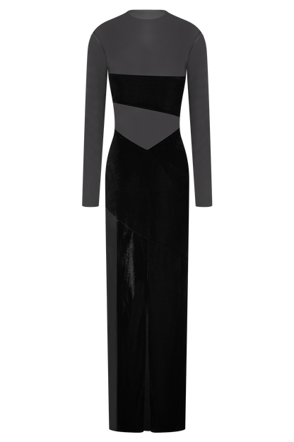 Davina Velvet And Mesh Maxi Dress - Black