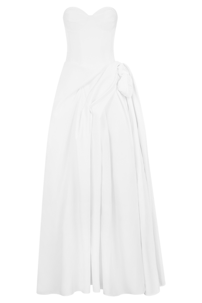 Elizabeth Straplez Korse Maxi Elbise - Beyaz