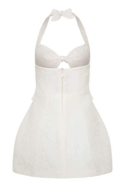 Ella Fiyonk Detaylı Halter Mini Elbise - Beyaz