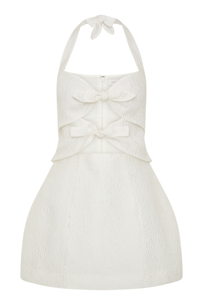 Ella Fiyonk Detaylı Halter Mini Elbise - Beyaz