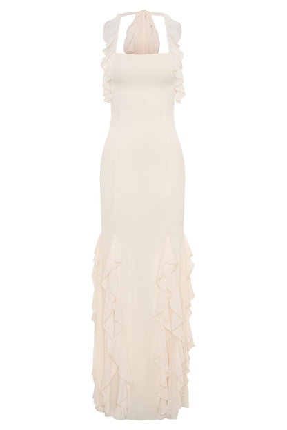 Etta Ruffle Slinky Maxi Dress - Ivory
