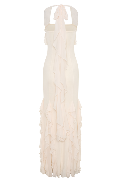 Etta Ruffle Slinky Maxi Dress - Ivory