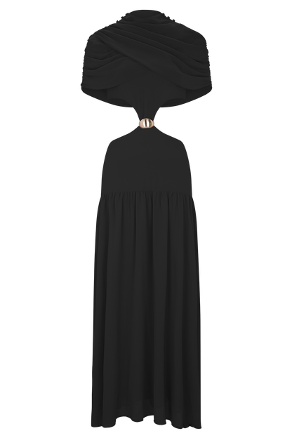 Georgina Şifon Midi Elbise - Siyah