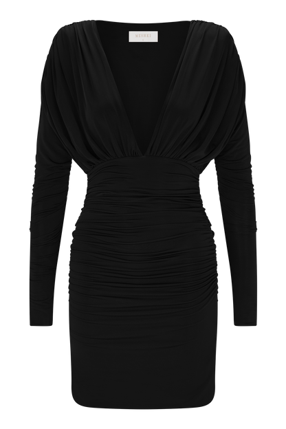 Hayden Long Sleeve Plunge Mini Dress - Black