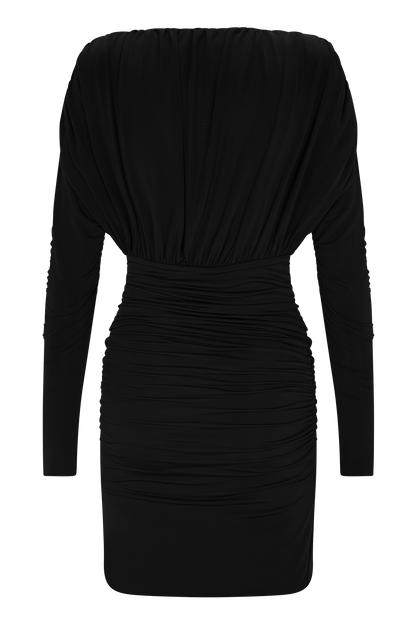 Hayden Long Sleeve Plunge Mini Dress - Black