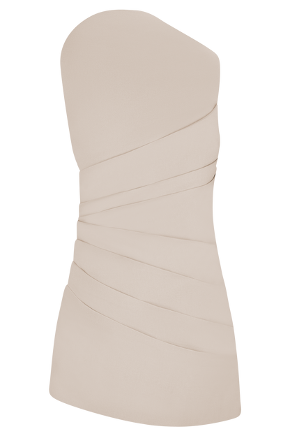Helena One Shoulder Linen Mini Dress - Natural Beige