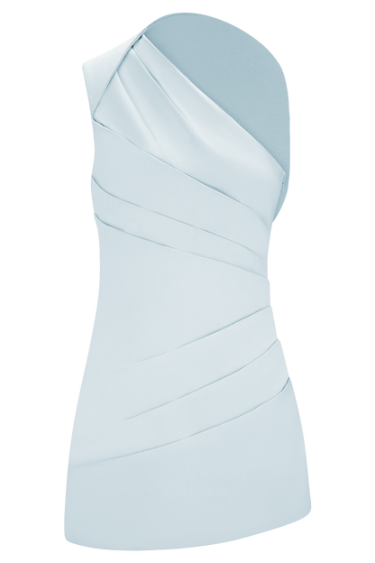 Helena One Shoulder Linen Mini Dress - Powder Blue