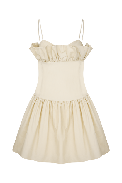 Janis Cotton Frill Mini Dress - Nude