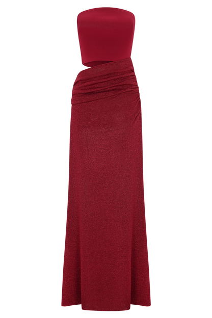 Jasiel Strapless Örgü Maksi Elbise - Kırmızı