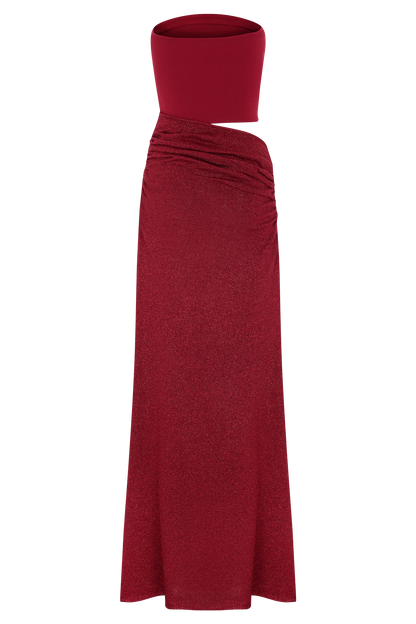 Jasiel Strapless Örgü Maksi Elbise - Kırmızı