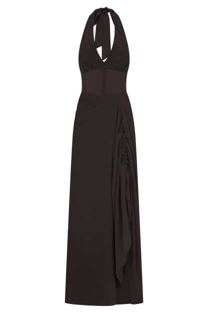 Jonna Chiffon And Mesh Maxi Dress - Dark Chocolate