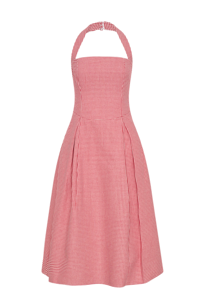 Juana Halter Midi Elbise - Kırmızı Ekose