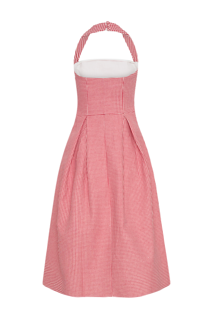 Juana Halter Midi Elbise - Kırmızı Ekose