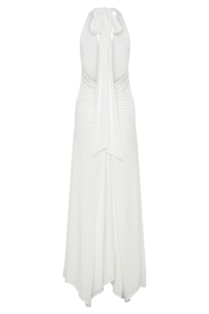 Juliet Slinky Maxi Dress With Scarf - White