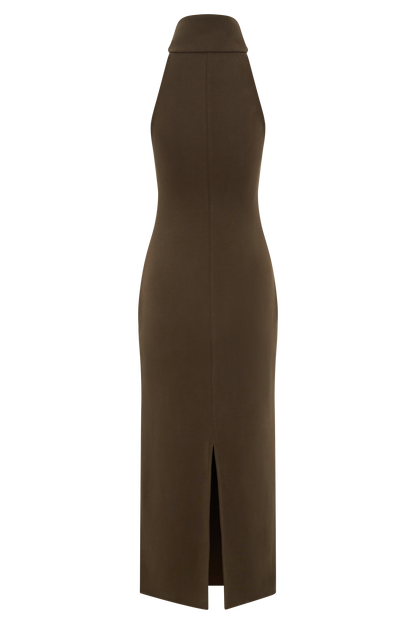 Kennedy High Neck Midi Dress - Chocolate