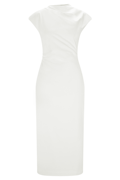 Lorena Pamuk Midi Elbise - Beyaz