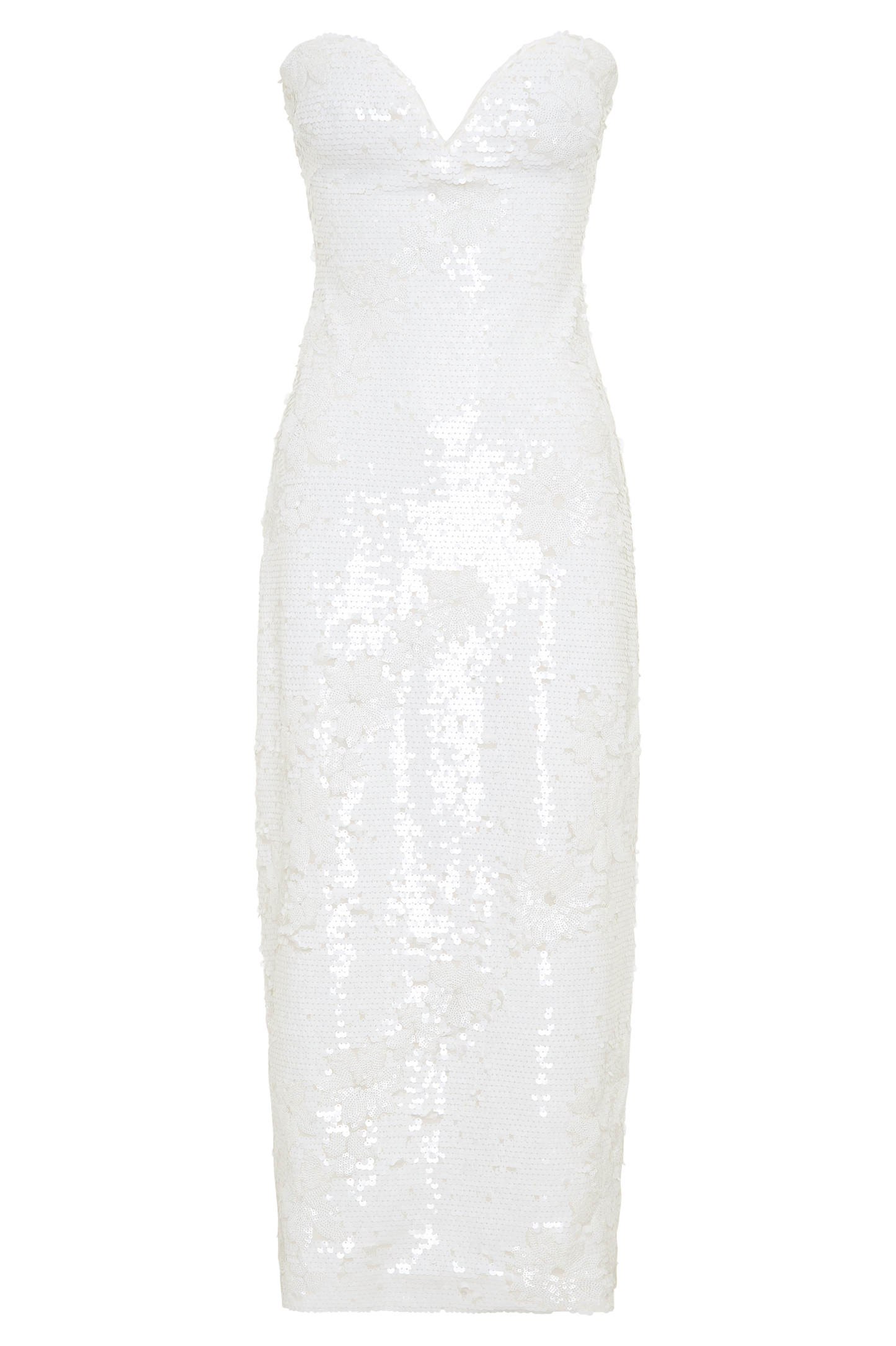 Maisie Strapless Payetli Midi Elbise - Beyaz
