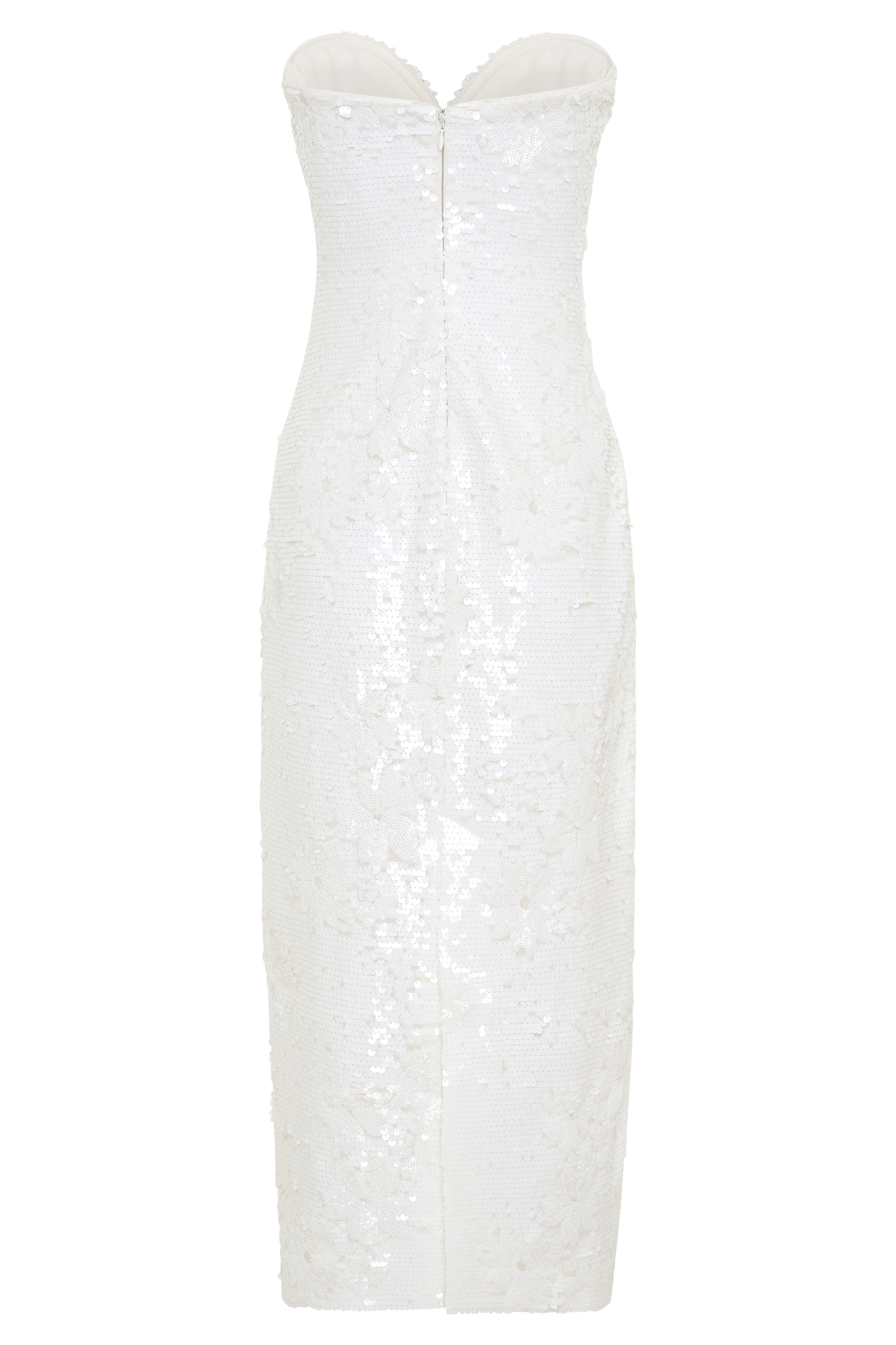 Maisie Strapless Payetli Midi Elbise - Beyaz