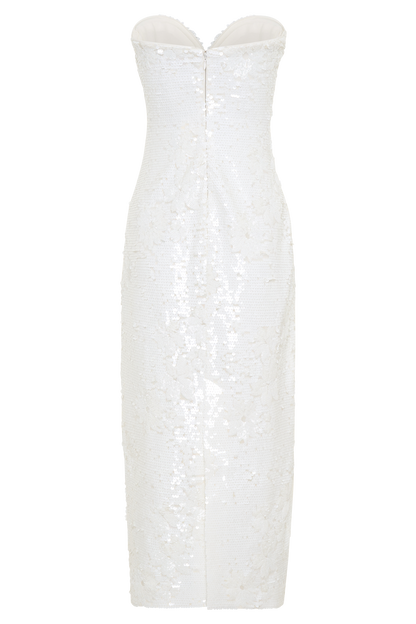 Maisie Strapless Payetli Midi Elbise - Beyaz