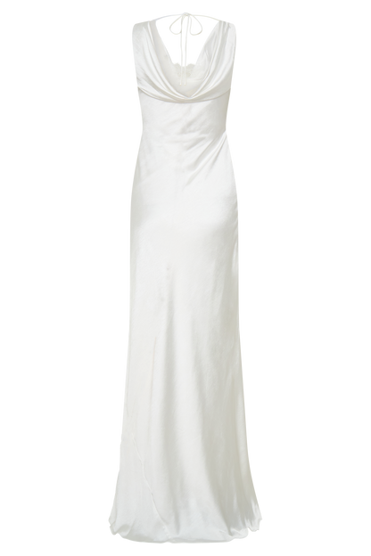 Ashley Cowl Neck Lace And Satin Maxi Dress - Ivory