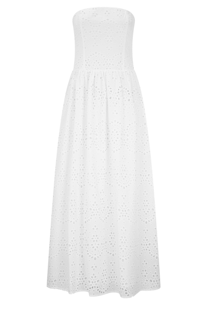 Maureen Broderie Strapless Maxi Dress - White