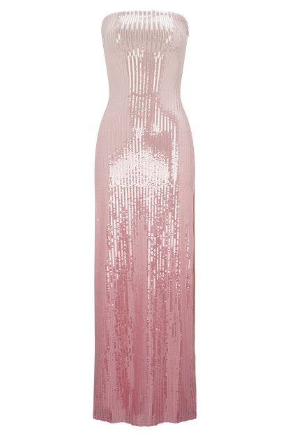 Miranda Strapless Payetli Maksi Elbise - Ombre Pembe