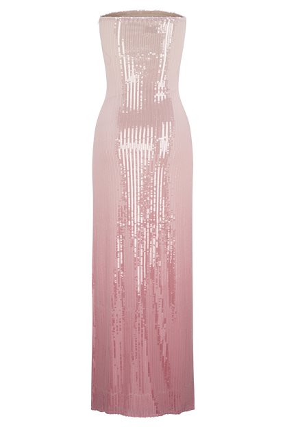 Miranda Strapless Payetli Maksi Elbise - Ombre Pembe