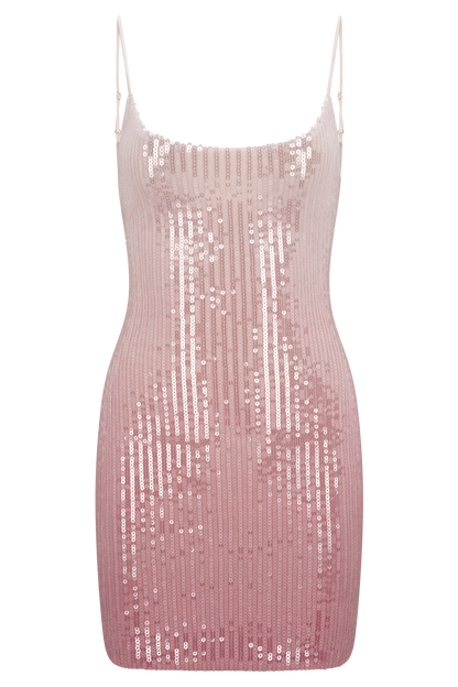 Mora Payetli Mini Elbise - Ombre Pembe