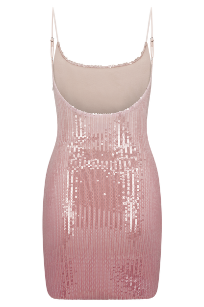Mora Payetli Mini Elbise - Ombre Pembe