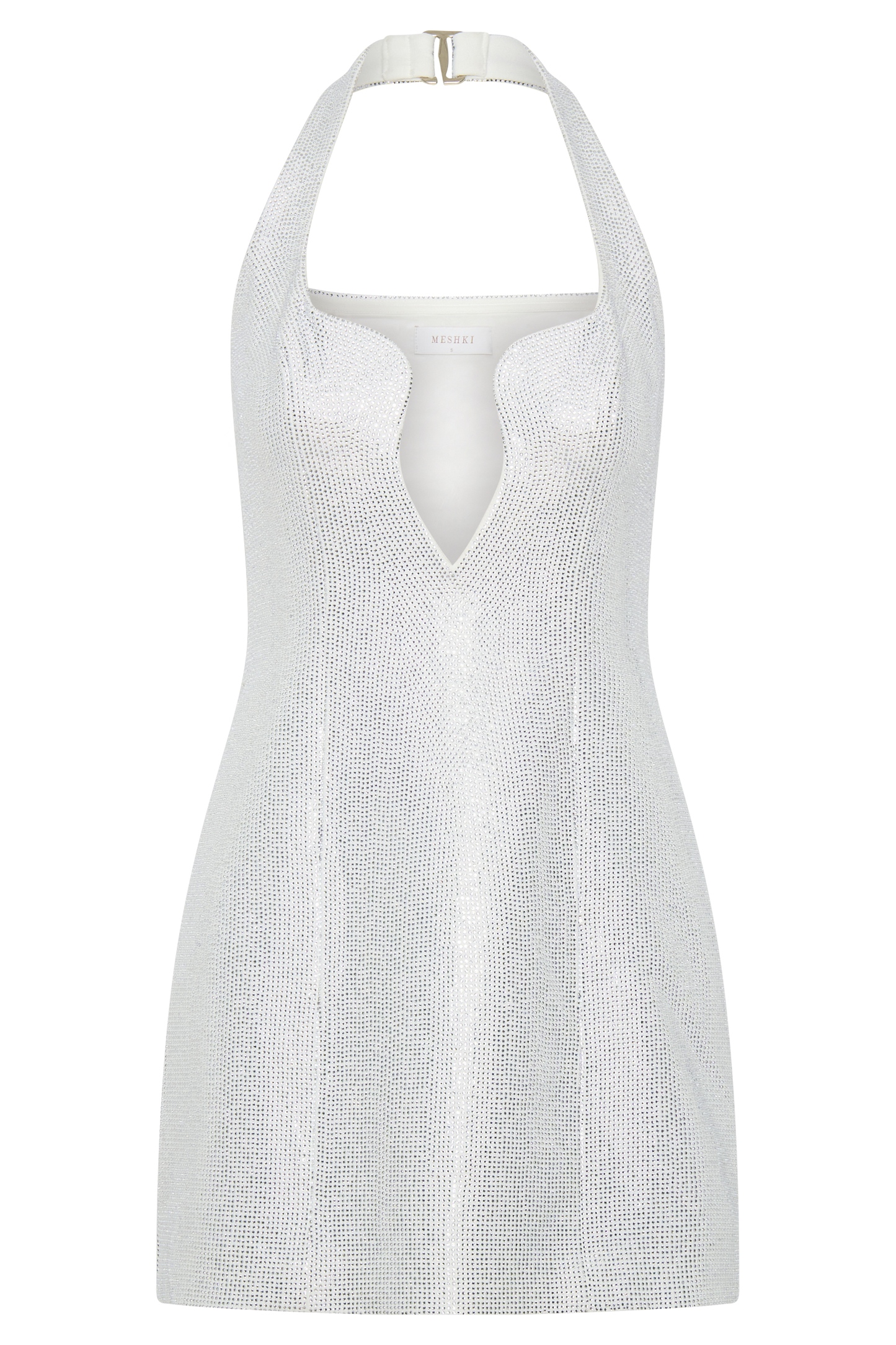 Raina Elmas Taşlı Halter Mini Elbise - Beyaz