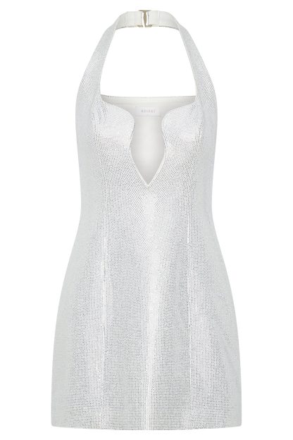 Raina Elmas Taşlı Halter Mini Elbise - Beyaz