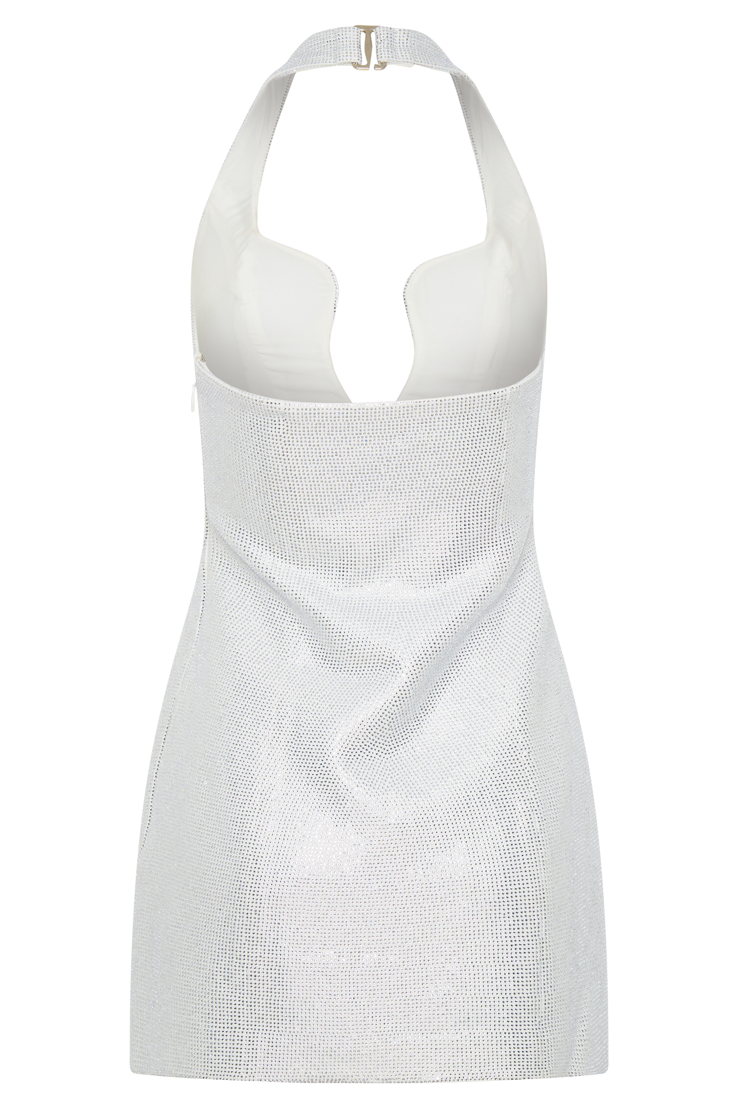 Raina Elmas Taşlı Halter Mini Elbise - Beyaz