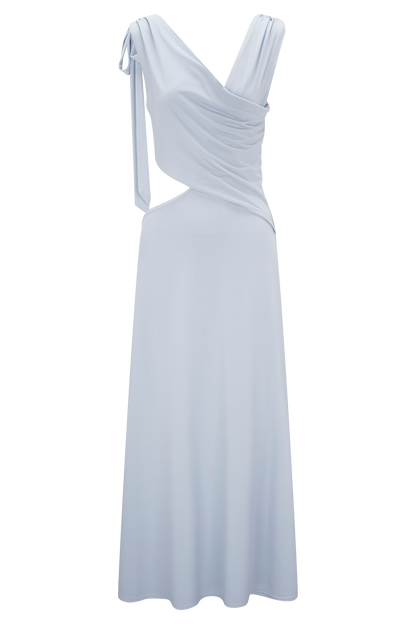 Raleigh Asymmetrical Slinky Midi Dress - Pale Blue