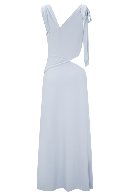 Raleigh Asymmetrical Slinky Midi Dress - Pale Blue