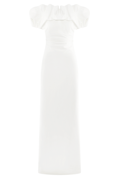 Sariya Sculptural Maksi Elbise - Beyaz