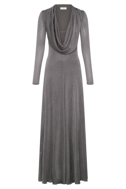 Scarlet Lurex Cowl Maxi Dress - Silver