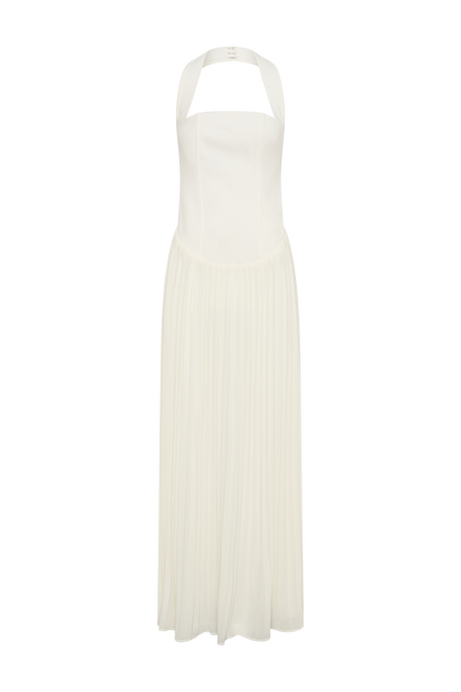 Stacie Pileli Halter Maxi Elbise - Krem