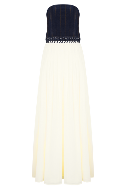 Suella Chiffon Denim Maxi Dress - Indigo Blue