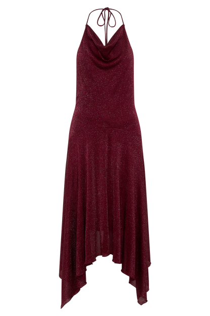 Sylvie Lurex Hankie Midi Dress - Wine