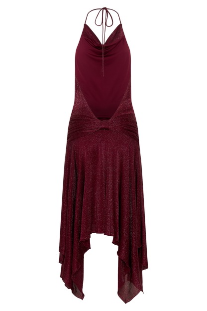 Sylvie Lurex Hankie Midi Dress - Wine