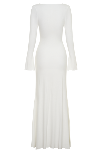 Tanya Buttoned Long Sleeve Maxi Dress - White