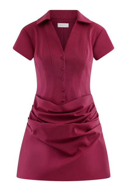 Tarryn Collared Cotton Mini Dress - Dragonfruit