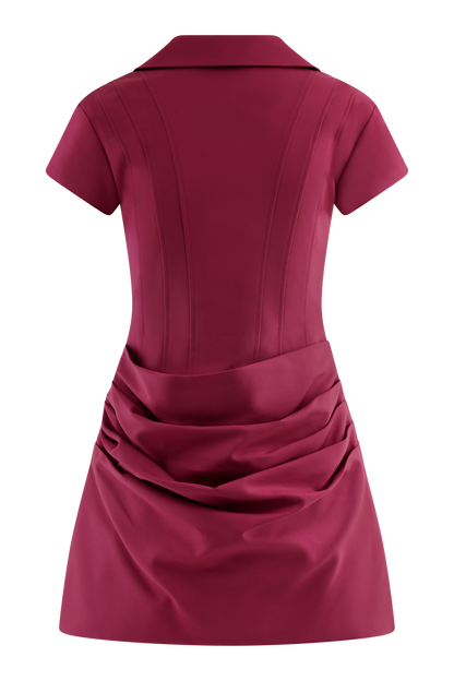 Tarryn Collared Cotton Mini Dress - Dragonfruit