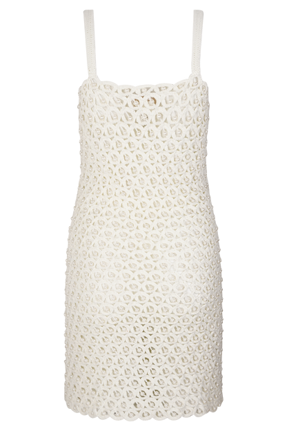 Vanessa Hand Crochet Pearl Mini Dress - Ivory