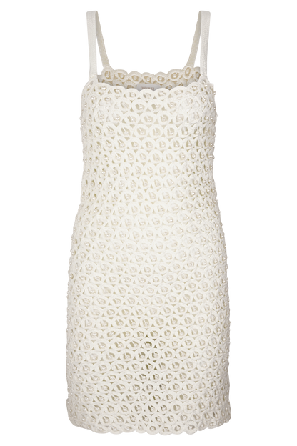 Vanessa Hand Crochet Pearl Mini Dress - Ivory