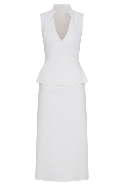 Yanina Pamuklu Halter Midi Elbise - Beyaz