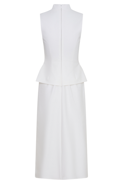 Yanina Pamuklu Halter Midi Elbise - Beyaz